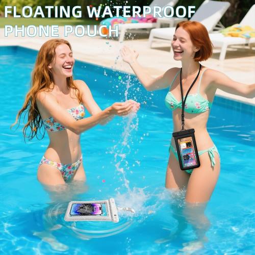 IPX8 Floating Waterproof Phone Pouch 2-Pack,7.2 Inch Waterproof Dry Bag16/15/14 Pro Max Galaxy S24/S23 Adjustable Lanyard   Wrist Strap Beach Swimming Travel Essentials Black White