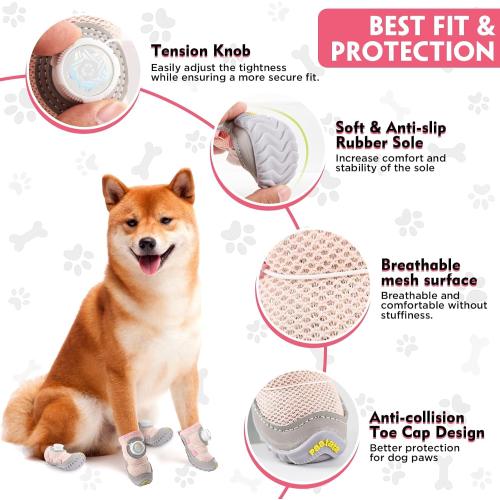 Dog Shoes for Large Small Medium Dogs Knob Breathable Dog Boots & Paw Protectors Non-Slip Dog Shoes for Hot Pavement,Rain,Snowy Day Indoor Outdoor 4pcs (Pink, 7)
