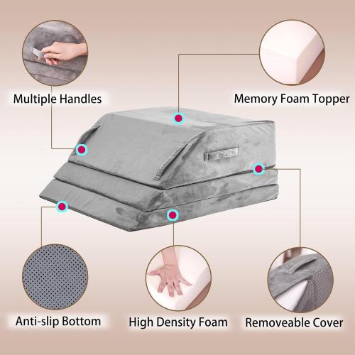 Wedge Pillow for Sleeping, Bed Wedge Pillow for After Surgery 3-Height Memory Foam Leg Elevation Pillow for Swelling Back Pain Relief Sciatica Knee Ankle Pain Bed Support Legs 6-10”