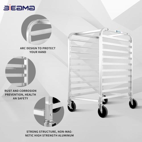 10-Tier Sheet Pan Rack, NSF Bun Pan Rack, Aluminum Bakery Rack, Home Commercial Kitchen Bakery Cooling, 4 Wheels