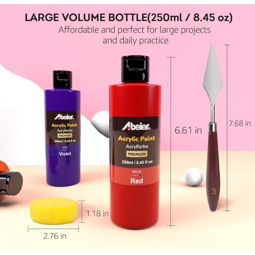 ABEIER Acrylic Paint, 20 Colors (250 ml/8.45oz) Acrylic Paint Bottle Set, Non-Toxic, Rich Pigments Bulk Painting Supplies for Canvas Crafts Wood Ceramic, Ideal for Artists, Beginners and Students