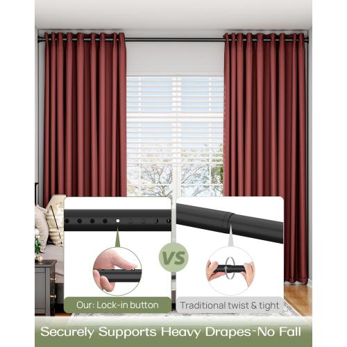 ALLZONE Tension Curtain Rod for Window, 83-123 Inches, Heavy Duty Curtain Rods No Drilling, Non-Slip Bathroom Shower Tension Rod, Renter Friendly, Adjustable, Spring Loaded, Extra Long, Black
