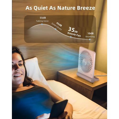 Koonie USB Fan, Strong Wind Ultra Quiet Small Desk Fan 220° Tilt Folding 3 Speeds Adjustable USB-C Powered Personal Fan for Home Office Desktop, Pink, NO BATTERY