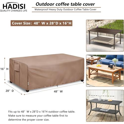 Outdoor Coffee Table Cover,600D Waterproof Patio Rectangular Side Table Covers,48 W x 28 D x 16 H,Outdoor Table Covers Waterproof Rectangle(Brown)