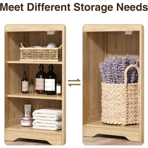 Size 67 H Color  Natural Bathroom Storage Cabinet with Rattan Doors and Slide Storage, Tall Narrow Freestanding Tower Cabinets with Adjustable Shelves for Kitchen, Living Room, Dining Room