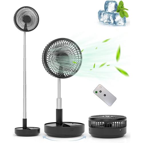 Primevolve Portable Oscillating Standing Fan,Rechargeable Battery Operated USB Floor Table Desk Fan with Remote, Bedroom Camping Travel Fans Black 7.7