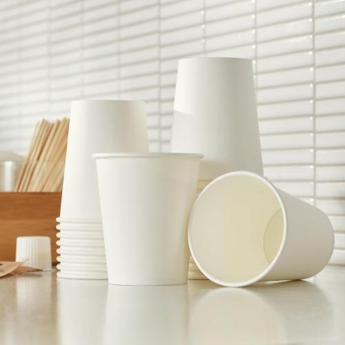 Amazon Basics Disposable Paper  coffee Cups with lids for Hot and Cold Beverages, 12 ounces, White,