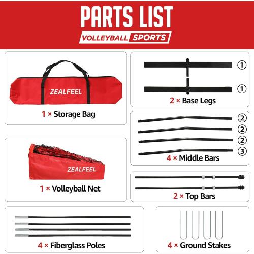 ZEALFEEL 12FT Volleyball Net with 3 Adjustable Heights (8'/7.4'/6.6') | Freestanding Portable Training Set for Backyard, Serving & Spiking Drills, with Carry Bag for Outdoor & Indoor
