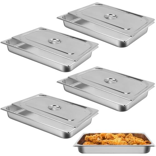 20.8 L x 13 W Hotel Pan, Full Size Steam Table Pan 2.5 Deep Stainless Steel With Lid 20.8 L x 13 W Anti-Jam Buffet Commercial (4 Pack)