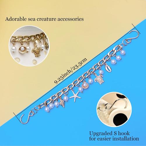2Pcs Bling Ocean Shoe Chains for Girls Summer Sandals, Golden Turtles, Shells Shoe Charms for sandals, DIY Shoe Decoration Charms, Party Favor