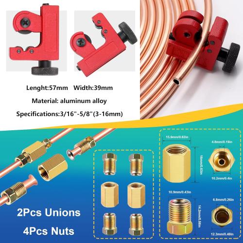 smseace 26Pack 1/4 Inch Brake line kit Includes 25FT Zinc-Plated Brake Lines with Fittings(16pcs Fittings,2pcs Union 4pcs Nut)，Brake line Bender，Single Flaring Tool，Pipe Cutter 1/4 Inch Brake Lines