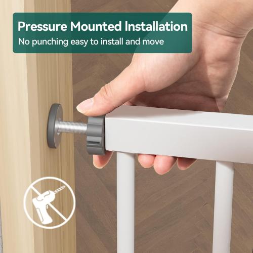 BABELIO 29-55 Inch Extra Wide Baby/Dog Gate, PressGuard P7, Metal Auto Close, Pressure Mounted Pet Door for Doorways, NO Need Tools and Drilling, with Wall Cups, White