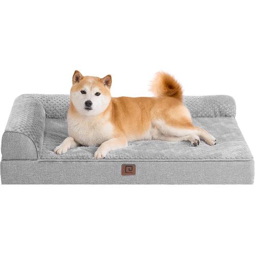 EHEYCIGA Memory Foam Dog Bed Large Sized Dogs, Waterproof Dog Bed Orthopedic with Washable Removable Cover, Non-Slip Pet Bed Couch, 36x27x6 Inches, Grey