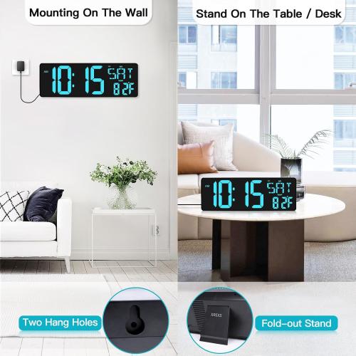 XREXS 17.2 Inch Large Digital Wall Clock with Remote Control