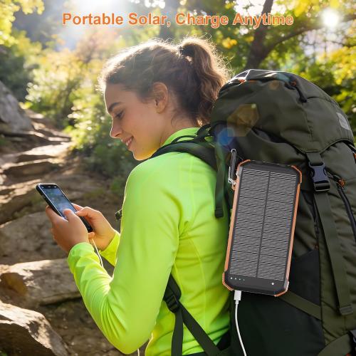 Power Bank Portable Solar Charger, Wireless Fast Charging Battery Pack, 20000mAh Capacity USB-C Input, 6 Outputs, Dual LED Flashlight, USB Battery Pack for Cell Phone Camping Travel Emergency (Orange)