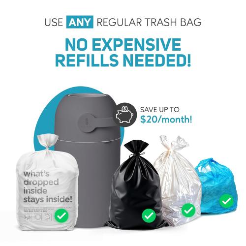 Color Grey L.A. Baby Magic Diaper Pail - Patented 100% Odor-Free System with Child-Safe Lock - Award-Winning Design - No Refills Required - Works with Regular Trash Bags - Gray