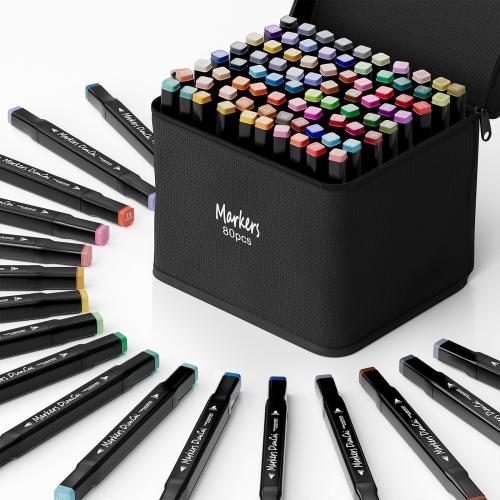 Alcohol Markers 80 Colors,Chisel & Fine Dual Tip Marker Set for Adults Kids,Permanent Markers Pens Coloring Alcohol Marker Perfect Halloween Christmas Gift for Painting Coloring Sketching