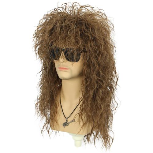 VGbeaty 70s 80s Rocker Mullet Wig - Long Wave Light Brown Adult Men's Wig for Halloween, Cosplay & Anime