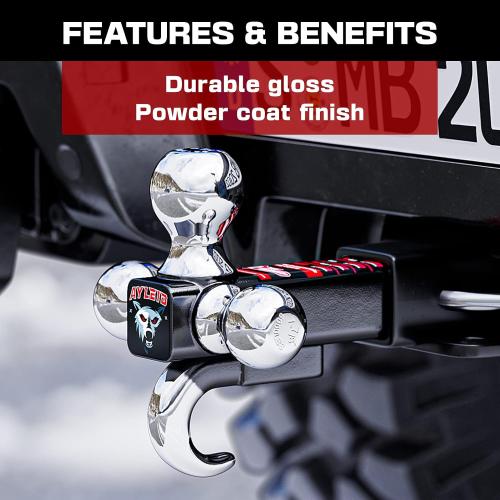 Ayleid Trailer Hitch Tri-Ball Mount with Hook & Pin Balls Sized 1-7/8 , 2 & 2-5/16 inches , Tow Hitch , Silver
