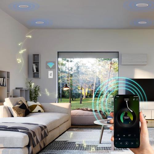 STUDIOFINIX 6.5 Inch Bluetooth Ceiling Speakers,600W 2-Way System with Wall Amplifier,for Home Theater, Living Room,Office,Kichten,Study Room,Basement,Covered Patio and Flush Mount (4 Speakers)