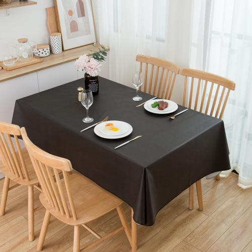 Pioggia Vinyl Tablecloth with Flannel Backing Square Waterproof Oil-Proof Plastic Table Cloth Wipeable PVC Table Cover for Indoor and Outdoor (Black, 60 x 60 Inch)