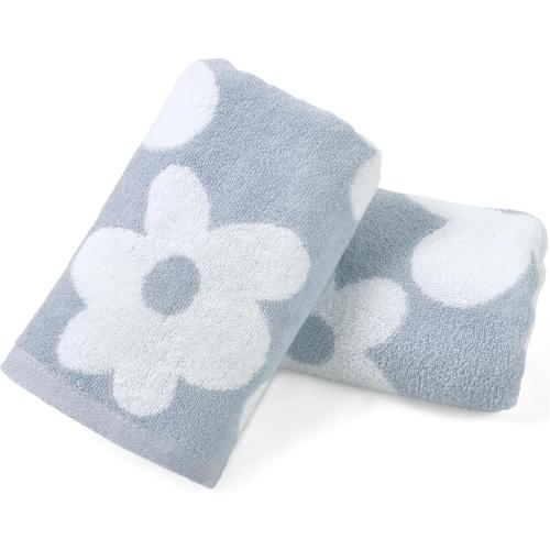 Jacquotha Floral Hand Towels for Bathroom - 2 Pack Cotton Face Towels 13 x 28, Soft Decorative with Cute Daisy Prints for Guest Room, Kitchen Decor, Dusty Blue