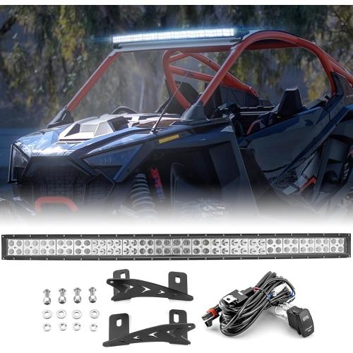 WeiSen 240W Roof LED Light Bar Kit with Plug & Play Wiring Harness, 42 Curved LED Light Bar and Upper Windshield Mounting Brackets Compatible with Polaris RZR PRO R 4 2022-2026