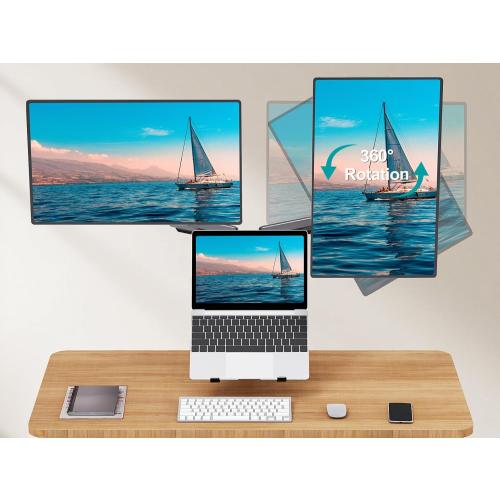 MOUNT PRO Monitor and Laptop Mount, Gas Spring Dual Monitor Arm Fit Two Max 27inch Computer Screens, Laptop Tray for Max 17 Inch Notebooks, 3-in-1 Laptop and Monitor Desk Mount