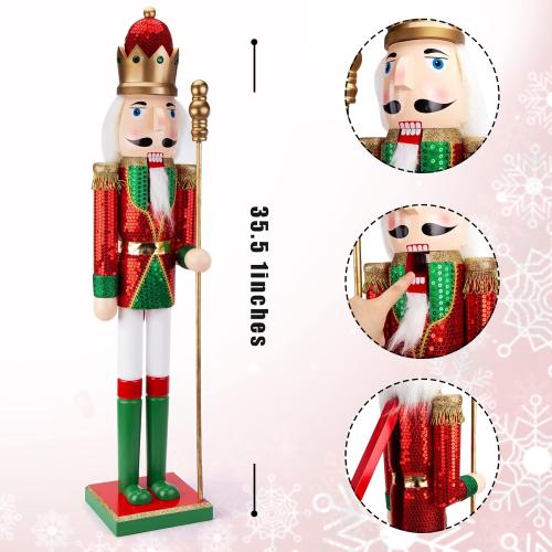 AMOR PRESENT 2.9Ft Christmas Nutcracker Figure, Large Shiny Wooden Nutcracker for Christmas Tree Front Door Hotel Decorations