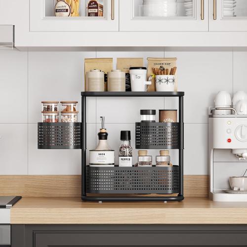 KINGRACK Bathroom Counter Organizer, 3 Tier Rotating Vanity Bedroom Storage cabinet, Cosmetic Holder Standing Shelf, Bathroom Tray for Countertop Storage, Kitchen Spice Rack, Black