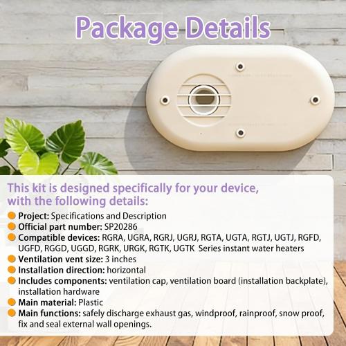 SP20286 3-Inch Vent Termination Kit - Fits for Rheem Beige HVAC Replacement Part Water Heate 3 PVC/ABS Piping