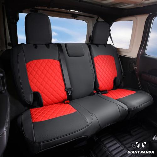 GIANT PANDA Jeep Wrangler 4 Door JL 2018-2025 Full Set Car Seat Covers for Sahara Sport Rubicon Unlimited Willys Without Rear Cup Holder,Faux Leather (Black Red)