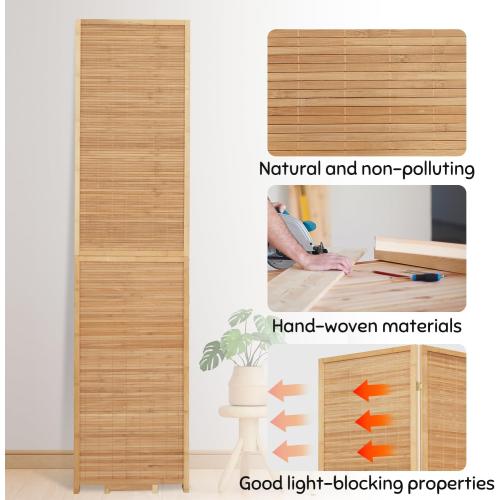 Bamboo Mesh Woven Room Divider 5.6FT,4 Panel Folding Privacy Screen,Brown | Hand-woven Bamboo Room Dividers,Folding Privacy Screens,Rotatable Support Feet,Freestanding,Portable Wall Divider