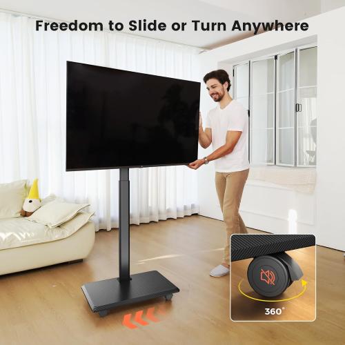 Mobile TV Cart Rolling TV Stand for 26-70 inch Screens, Mobile TV Cart Holds up to 88lbs, 25° Swivel with 6 Levels of Height Adjustment for Optimal Viewing, TV Stands for Office,Room, Outdoor,Corner