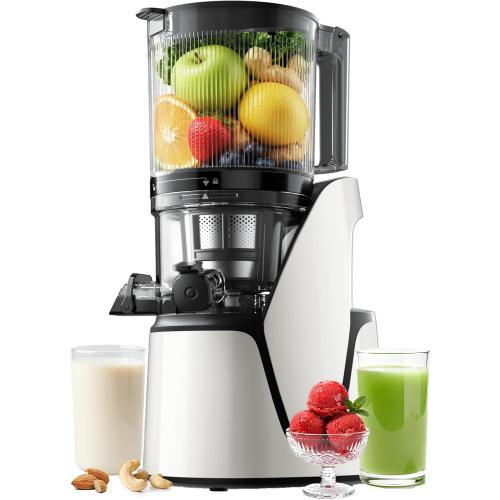 Juicer Machines, 3-in-1 Cold Press Juicer with 6.5 Extra Large Chute, 100oz Large Capacity, AC Motor, Makes Juice, Nut Milk & Sorbet, Bright White