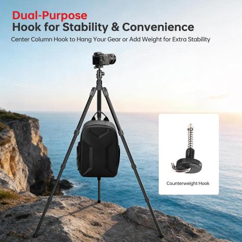 TONYBOO 61.5 Camera Tripod, Aluminum Tripod Monopod with Arca Swiss Ball Head, Heavy Duty Lightweight Reversible Travel Tripod for DSLR Mirrorless Camcorders Phone, Max Load 22 lbs