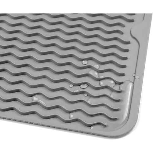 Silicone Dish Drying Mat for Multiple Usage,Easy clean,Eco-friendly,Heat-resistant Silicone Mat for Kitchen Counter or Sink,Refrigerator or drawer liner Grey L 16 inches x 12 inches