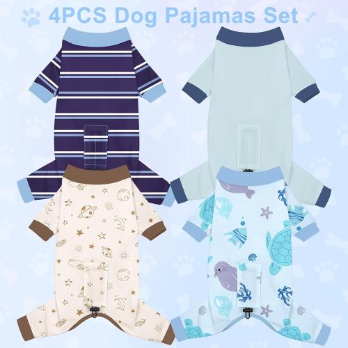 Bienbee Dog Pajamas, 4 Pack Dog Recovery Suit Shedding Suit Cute Soft Puppy Clothes Dogs Pjs Onesies Jammies Adjustable Breathable & Stretchy Clothes for Small Medium Large Dogs Girl Boy Puppy-XL