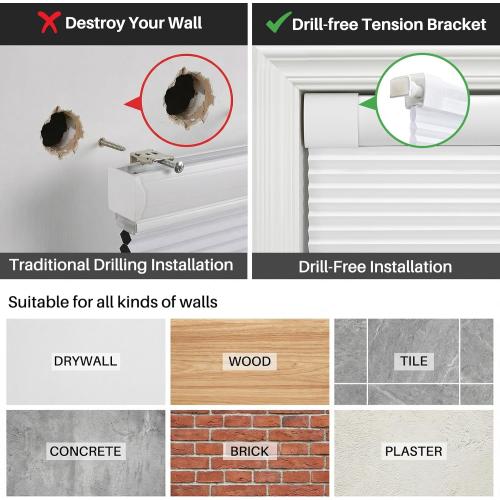 No Drill Cordless Cellular Shades, 30s Easy Install Honeycomb Window Shades, Light Filtering Thermal Insulated Blinds for Bedroom Kitchen Bathroom (White, 35 W x 48 H)