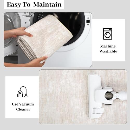 RUGSREAL Washable Rug for Living Room Non-Slip Modern Abstract Area Rug Stain Resistant Large Bedroom Rug Contemporary Accent Throw Floor Carpet Solid Rug for Dining Room Home Decor, Beige