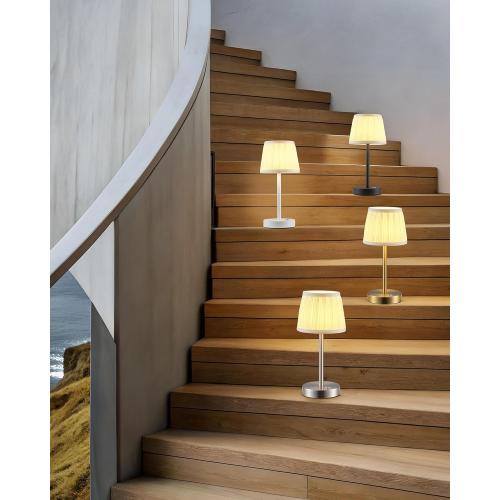 PUSU Cordless LED Gold Table Lamps, Rechargeable 4000mAh 3 Way Dimmable Bedside Small Lamp with Fabric Shade, Lighting for Bedroom, Kids Room, Bathroom, Kitchen, Decor, Gift, Night Light