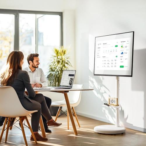 Height Adjustable Rolling TV Stand for 37-86 Inch TV up to 110 Pounds, Portrait to Landscape, Heavy Duty Mobile TV Cart with Shelf Max VESA 600x400mm (White)