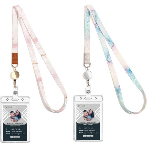 Cute Lanyard id Holder Durable Retractable Lanyards for ID Badges,Waterproof ID Badge Holder for Cruise Ships Key Cards (Cool Marble)