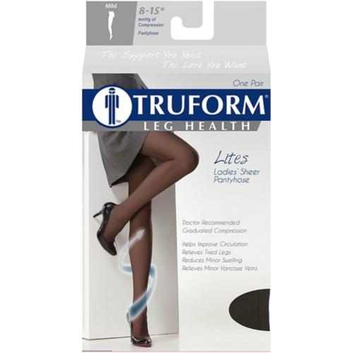 Truform Queen Size Sheer Compression Pantyhose, 8-15 mmHg, Women's Shaping Tights, 20 Denier, Black, Queen