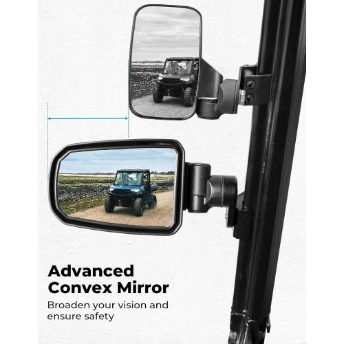 KEMIMOTO Adjustable Surface Pro-Fit Side Mirrors, Aluminum Clamp Mirrors | Compatible with Polaris Ranger General Can-Am Defender Maverick Trail