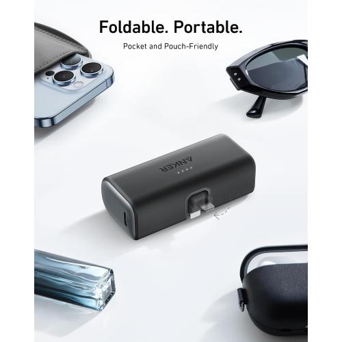 Anker Nano Power Bank with Built-in Lightning Connector, Portable Charger 5,000mAh MFi Certified 12W, Compatible with iPhone 14/13/12 Series (Black)