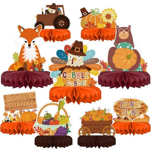 9PCS Premium Fall & Thanksgiving Party Decorations Set - Autumn Honeycomb Centerpieces, Table Toppers - Ideal as Fall Classroom Decorations, Thanksgiving Birthday Supplies & Autumn Party Decorations