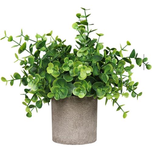 Mini Potted Fake Plants, Artificial Plastic Eucalyptus Plants Greenery Plants for Home Office Farmhouse Kitchen Bathroom Table Decor