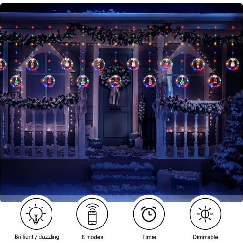 BLOOMWIN Window Christmas Decor Ring Lights With Ornament LED Curtain Indoor Outdoor USB 9.8ft Multicolor String Hanging 3D Novelty Xmas Tree Home Garden Decorations
