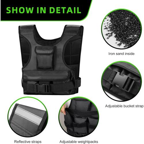 Color Black Adjustable Weighted Vest for Women, Customizable 0-18 lbs Strength Training Vest with 10 Removable Sandbag, Breathable Design, Reflective Safety Strips for Running, Hiking, and Fitness